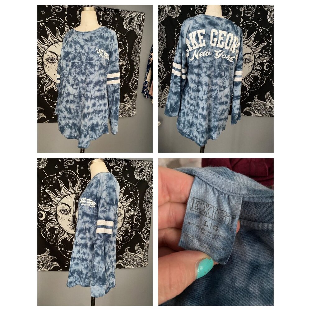 Exist brand long sleeve blue tie dye shirt LAKE GEORGE New York  L